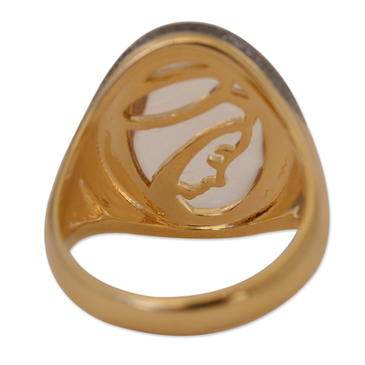 Gold-accented quartz cocktail ring, 'Holy Image' - Gold-Accented Quartz & Rhodium Virgin Mary Cocktail Ring