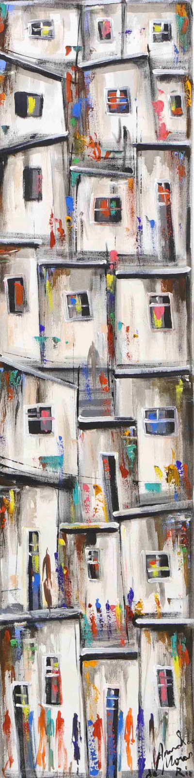 'Blanco y negro I' - Acrílico sobre lienzo Pintura abstracta de una favela brasileña