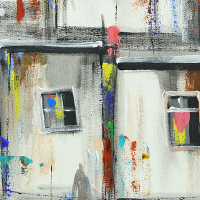 'Blanco y negro I' - Acrílico sobre lienzo Pintura abstracta de una favela brasileña