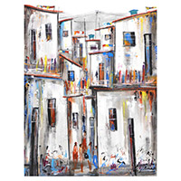 'Black and White Favela I' - Brazilian Favela Acrylic on Canvas Abstract Painting