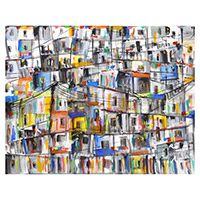 'Colorful Favela III' - Multicolored Acrylic Abstract Painting of Brazilian Favela