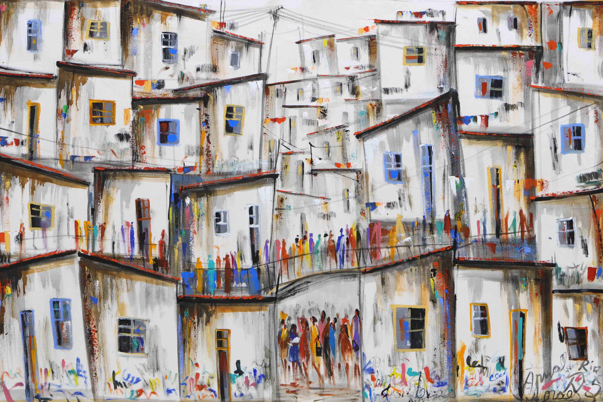 Acrylic Abstract Painting of Traditional Brazilian Favela - Black and ...