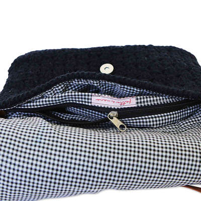 Bolso bandolera de algodón - Bolso bandolera de algodón de ganchillo en negro con correa ajustable