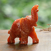 Calcite sculpture, 'Vigorous Petite Elephant' - Natural Calcite Sculpture of an Elephant Crafted in Brazil