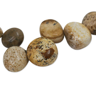 Pulseras elásticas con cuentas de jaspe, (par) - Par de pulseras elásticas con cuentas y piedras de jaspe natural