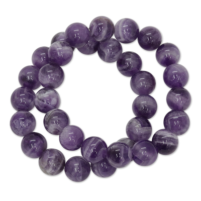 Amethyst-Perlenarmbänder, 'lila Planeten' (2er-Set) - Satz von zwei handgefertigten Amethyst Perlen Stretch Armbändern