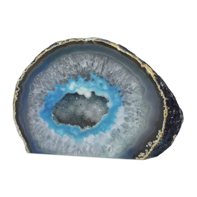 Achat-Geode, 'Ocean's Heart' - Polierte blaue und graue Achatgeode aus Brasilien