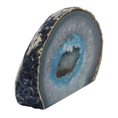Achat-Geode, 'Ocean's Heart' - Polierte blaue und graue Achatgeode aus Brasilien