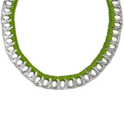 Collar llamativo de ganchillo con soda pop-top - Collar llamativo ecológico de ganchillo con soda verde
