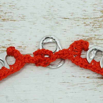 Crocheted soda pop-top statement necklace, 'Eco Inspiration' - Eco-Friendly Red Crocheted Soda Pop-Top Statement Necklace