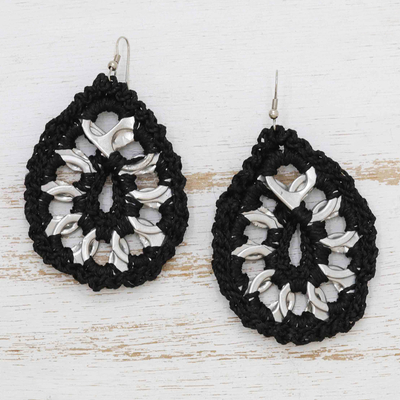 Crocheted soda pop-top dangle earrings, 'Eco Chic in Black' - Eco-Friendly Black Crocheted Soda Pop-Top Dangle Earrings