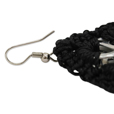 Crocheted soda pop-top dangle earrings, 'Eco Chic in Black' - Eco-Friendly Black Crocheted Soda Pop-Top Dangle Earrings