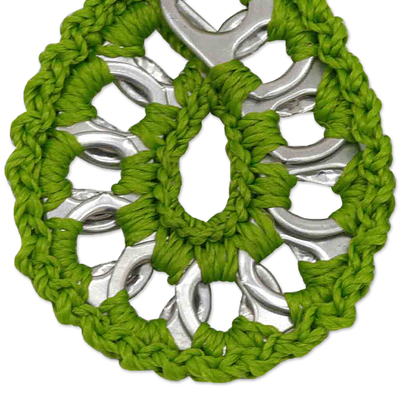 Crocheted soda pop-top dangle earrings, 'Eco Chic in Lime' - Eco-Friendly Green Crocheted Soda Pop-Top Dangle Earrings