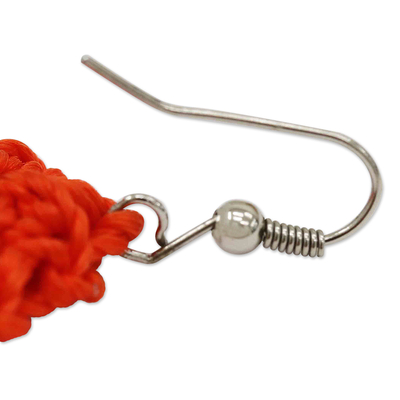 Crocheted soda pop-top dangle earrings, 'Eco Chic in Vermilion' - Eco-Friendly Red Crocheted Soda Pop-Top Dangle Earrings