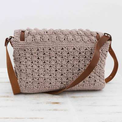 Cotton sling bag, 'Lilac Soul' - Crocheted Cotton Sling Bag in Lilac with Adjustable Strap