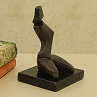 Bronze sculpture, 'Seated Woman III' - Abstract Bronze Sculpture of Woman Seated with Granite Base
