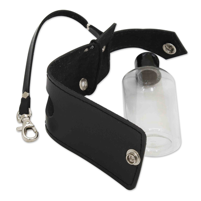 Hand sanitizer holder, 'Always Clean in Black' - Hand Sanitizer Holder with Container for Bags in Black