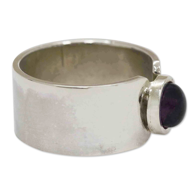 Amethyst single stone ring, 'Modern Wisdom' - Modern Sterling Silver Single Stone Ring with Amethyst Gem