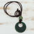 Agate pendant necklace, 'Justice Altar' - Green Agate Pendant Necklace with Black Leather Cord
