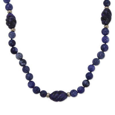 Sodalite beaded necklace, 'Dream in Blue' - Handmade Sodalite Beaded Necklace with Sterling Silver Clasp