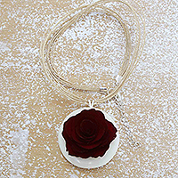 Wood and horn pendant necklace, 'Rose Delight' - Wood and Horn Rose Pendant Necklace Hand-Carved in Brazil