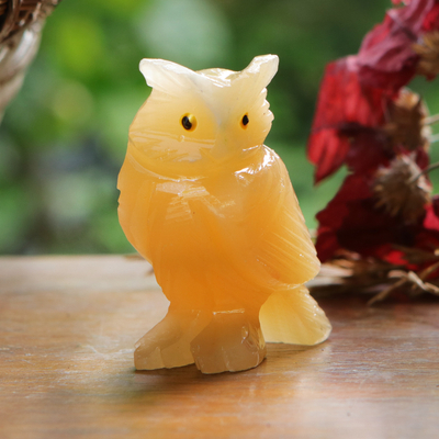Handcrafted Calcite Sculpture of an Owl from Brazil - Wisdom