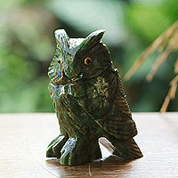 Serpentine sculpture, 'Meditative Wisdom' - Handcrafted Serpentine Sculpture of an Owl from Brazil