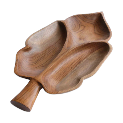 Plato de aperitivo de madera - Fuente de aperitivos de madera en forma de hoja tallada a mano en Brasil