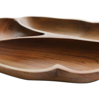 Plato de aperitivo de madera - Fuente de aperitivos de madera en forma de hoja tallada a mano en Brasil