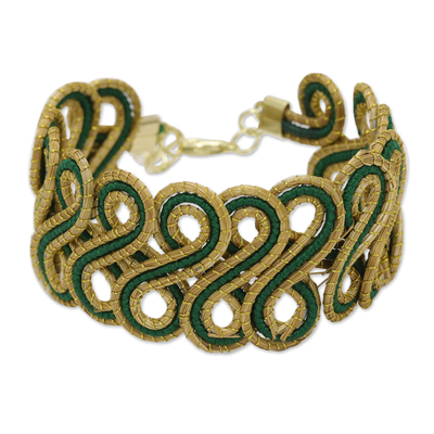 18k Gold-Accented Golden Grass Wristband Bracelet in Green