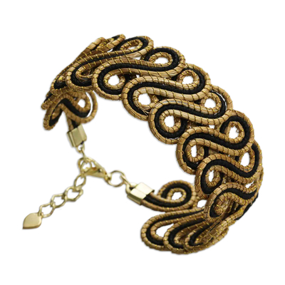 18k Gold-Accented Golden Grass Wristband Bracelet in Black