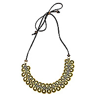 Gold-accented golden grass pendant necklace, 'Black Braids' - 18k Gold-Accented Golden Grass Pendant Necklace in Black
