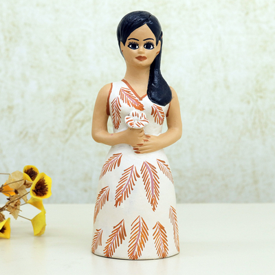 Ceramic figurine, 'Jurema' - Ceramic Figurine of Woman with Flower & Leaf-Themed Dress