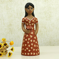 Keramikfigur „Amanda“ – handbemalte Keramikfigur einer Frau mit einer Blume