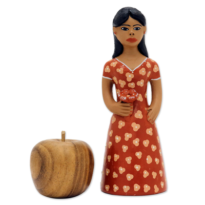 Ceramic figurine, 'Amanda' - Hand-Painted Ceramic Figurine of Woman Holding A Flower