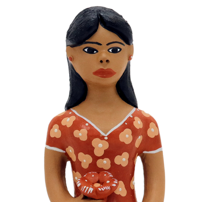 estatuilla de ceramica - Figura de cerámica pintada a mano de mujer sosteniendo una flor