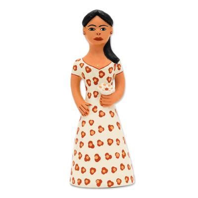 Ceramic figurine, 'Iara' - Woman with Flower Ceramic Figurine Painted by Hand in Brazil