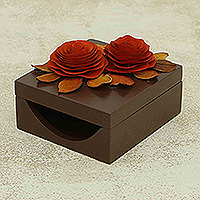Wood decorative box, 'Cute Rose' - Hand-Carved Wood Decorative Box with Yellow Roses