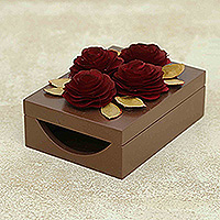 Wood decorative box, 'Chic Rose' - Wood Decorative Box with Roses Carved and Dyed by Hand
