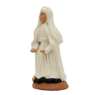 Keramikskulptur - Handgefertigte bemalte Keramikskulptur einer Maria in weißen Gewändern