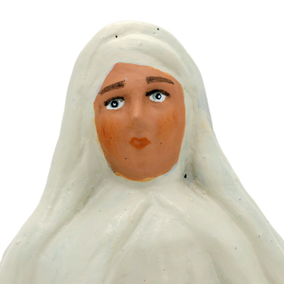 Keramikskulptur - Handgefertigte bemalte Keramikskulptur einer Maria in weißen Gewändern