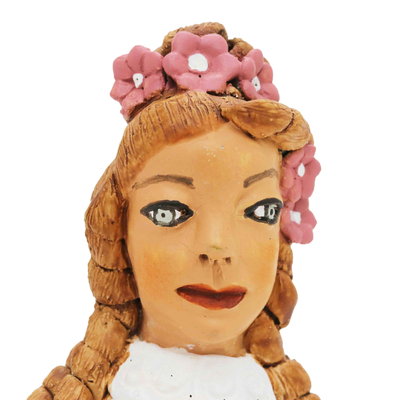 Keramikfigur - Handbemalte Keramikfigur der Braut mit Blumen