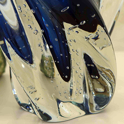 Handblown art glass vase, 'Ocean Blue Twist' - Handblown Murano-Inspired Twisted Blue Art Glass Vase