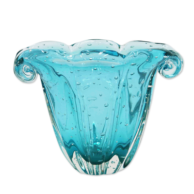 Tropical Handblown Art Glass Vase in Turquoise