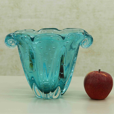 Handgeblasene Kunstglasvase - Tropische mundgeblasene Kunstglasvase in Türkis
