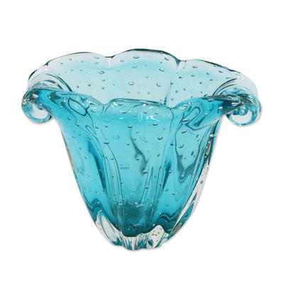 Handgeblasene Kunstglasvase - Tropische mundgeblasene Kunstglasvase in Türkis