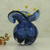 Handblown art glass vase, 'Blue Rain' - Handblown Murano-Inspired Art Glass Vase with Curved Edges thumbail