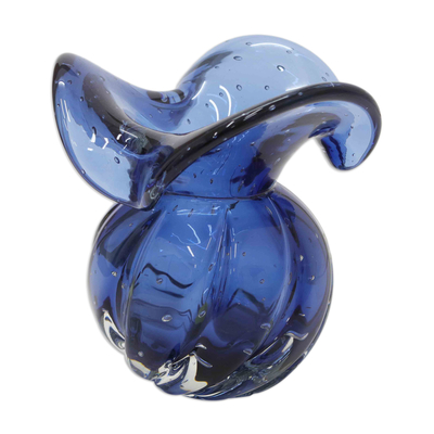 Handblown Murano-Inspired Art Glass Vase with Curved Edges
