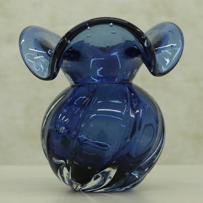 Jarrón de cristal artístico soplado a mano, 'Blue Rain' - Jarrón de cristal artístico inspirado en Murano con bordes curvos