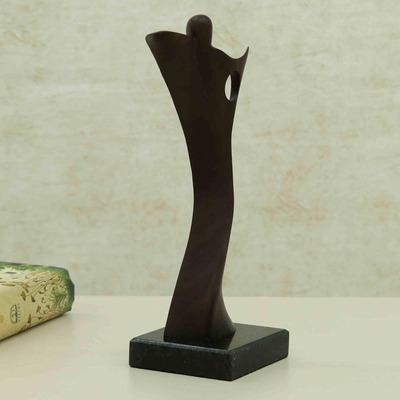 Wood sculpture, 'Angel of Health' (2022) - Abstract Angel Imbuia Wood Sculpture with Granite Base